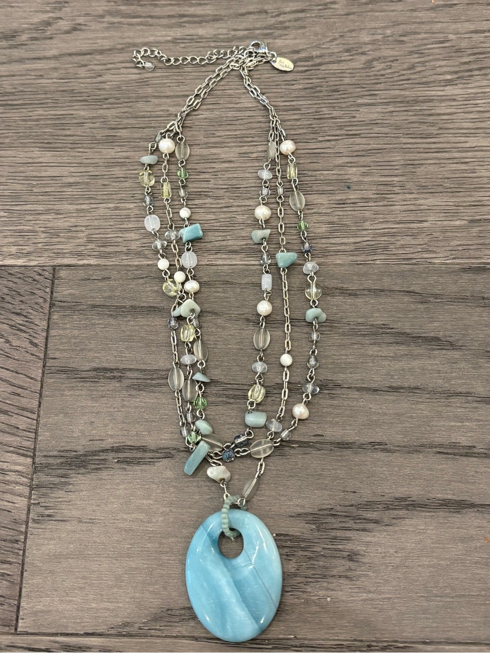 Lia Sophia Multi-Strand Blue Stone Pendant Necklace